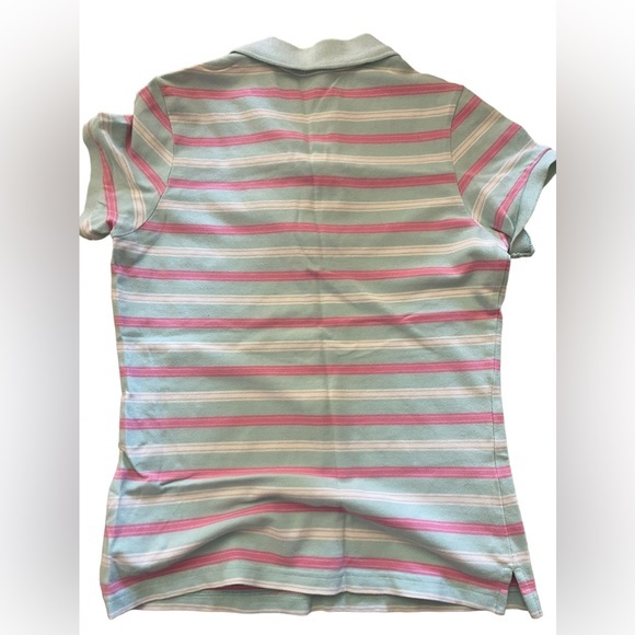 Ralph Lauren Ladies Polo Shirt‎ Medium Pink White Striped Slim Fit Like New - Picture 2 of 4